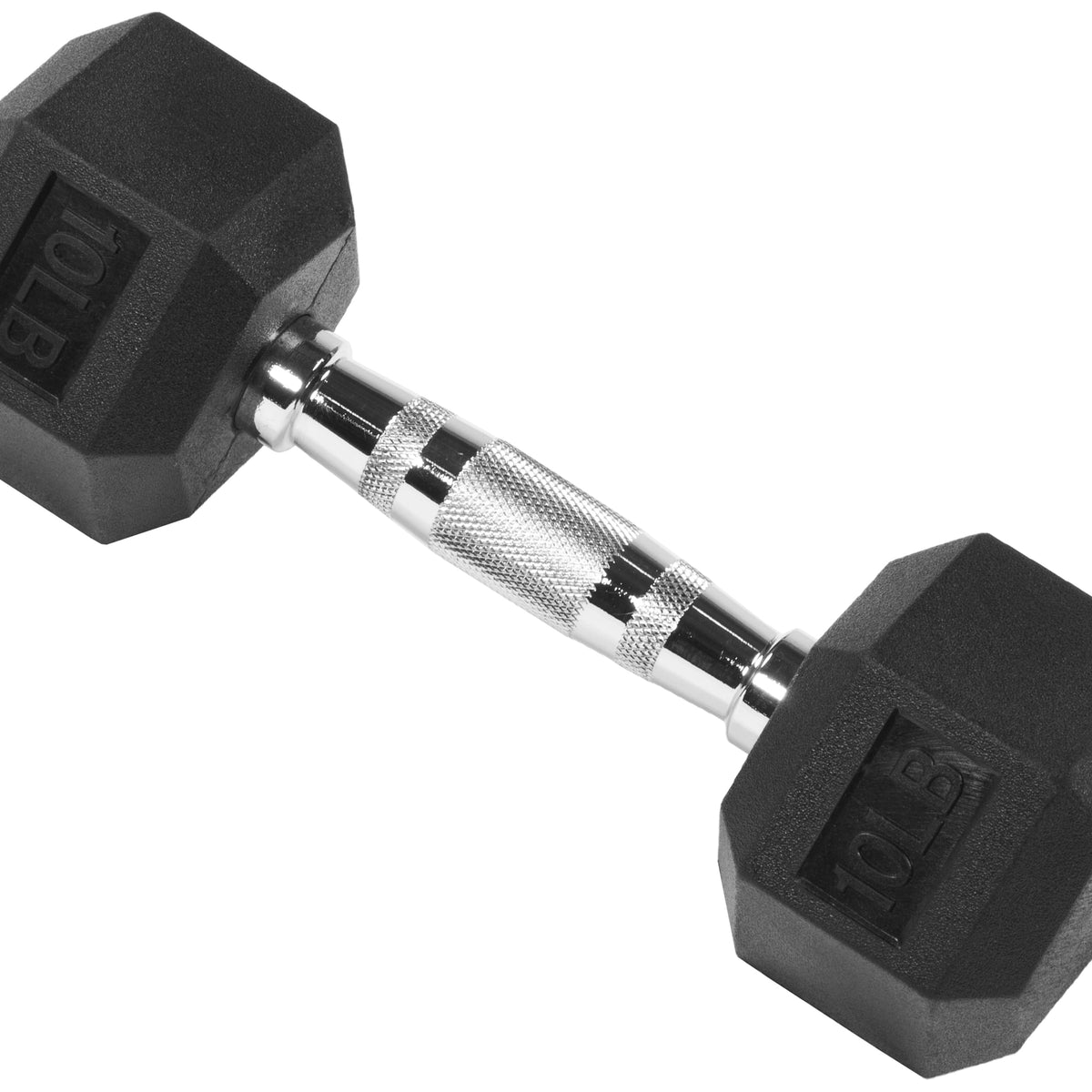 Rubber Encased Hex Dumbbell, Black, 10 Lb