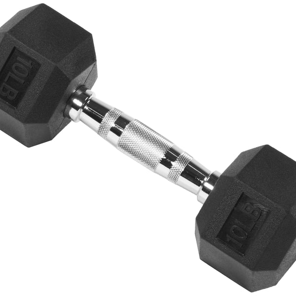 Rubber Encased Hex Dumbbell, Black, 10 Lb